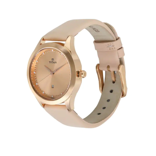 Titan Sparkle Pink Dial Analog Date Function Watch for Women NN2570WL01 - KRISHNA WATCH COMPANY