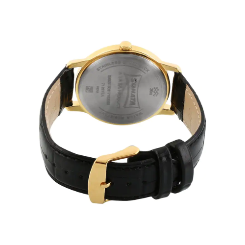 Sonata Sleek Black Dial Leather Strap 7128YL01 - KRISHNA WATCH COMPANY