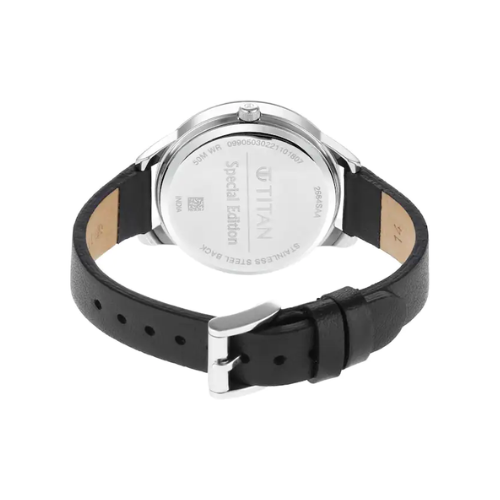 Titan Solidarity Silver Dial Black Cactus Leather Strap Watch 2664SL01 (DL655) - KRISHNA WATCH COMPANY