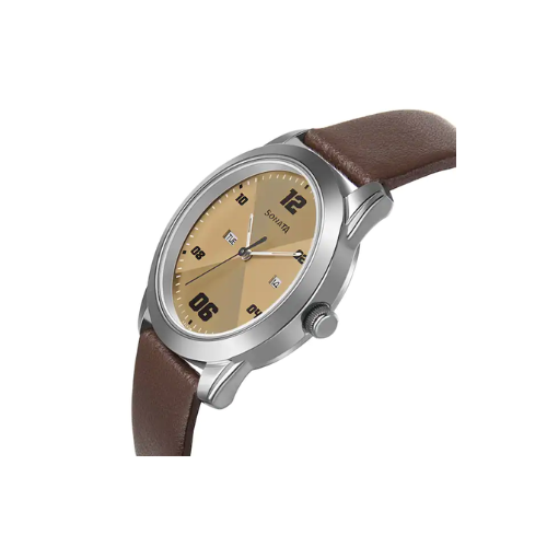 Sonata RPM Beige Dial Brown Leather Strap Watch NR7924SL13 - KRISHNA WATCH COMPANY