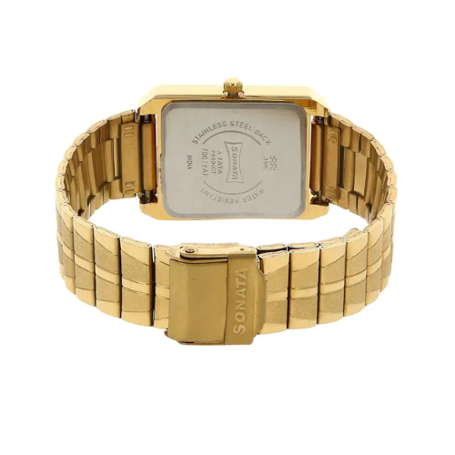 Sonata White Dial Golden Stainless Steel Strap Watch NR7007YM03 - KRISHNA WATCH COMPANY