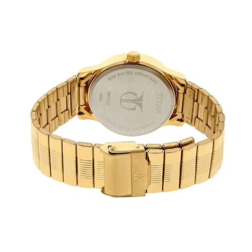 TITAN Champagne Dial Golden Stainless Steel Strap Watch - 1580YM05 - KRISHNA WATCH COMPANY