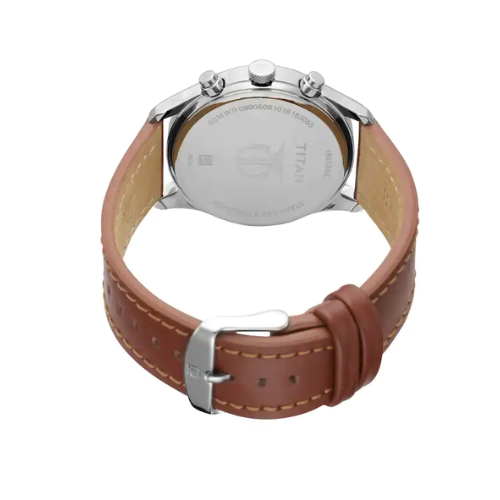 Titan Workwear Watch with Silver Dial & Brown Leather Strap - 1805SL01 - KRISHNA WATCH COMPANY