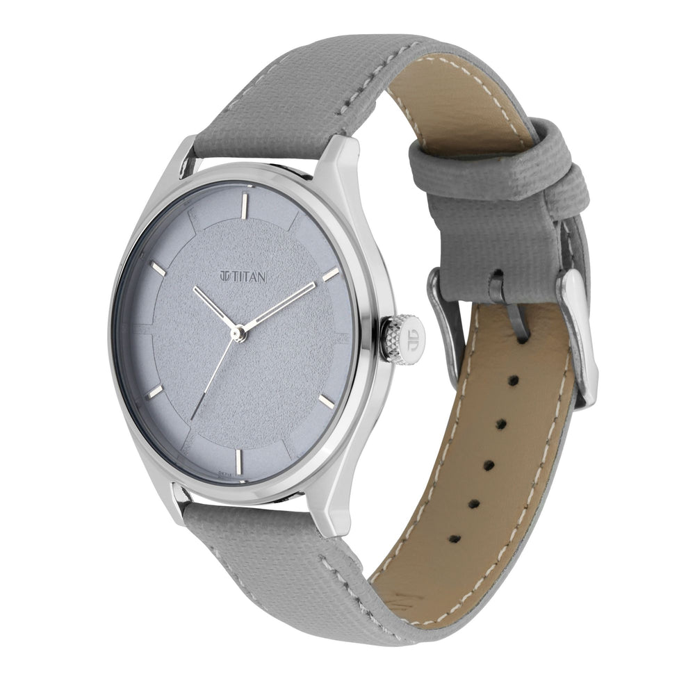 TITAN Workwear Watch with Grey Dial & Leather Strap 1802SL12(DK715) - KRISHNA WATCH COMPANY