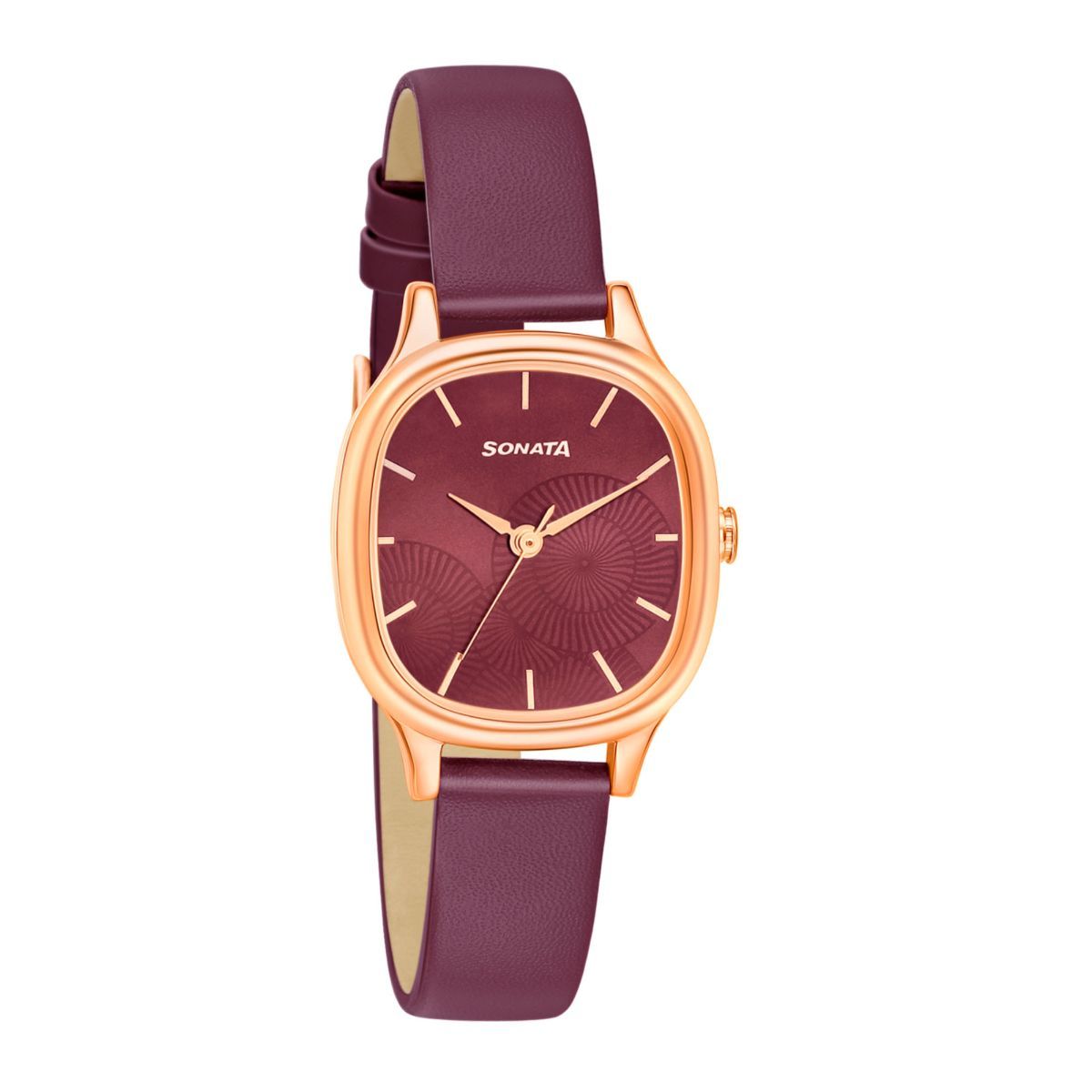Sonata Linnea Maroon Dial Maroon Leather Strap Watch - 8173WL01 - KRISHNA WATCH COMPANY