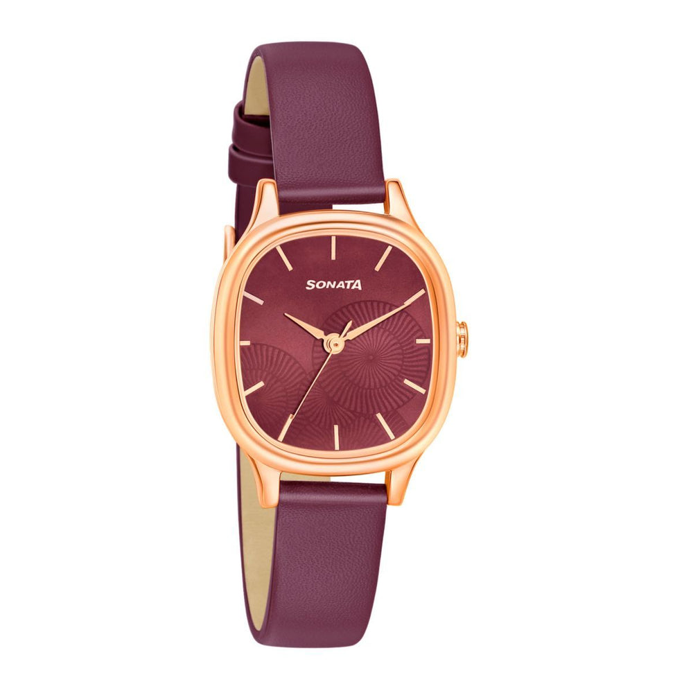 Sonata Linnea Maroon Dial Maroon Leather Strap Watch - 8173WL01 - KRISHNA WATCH COMPANY