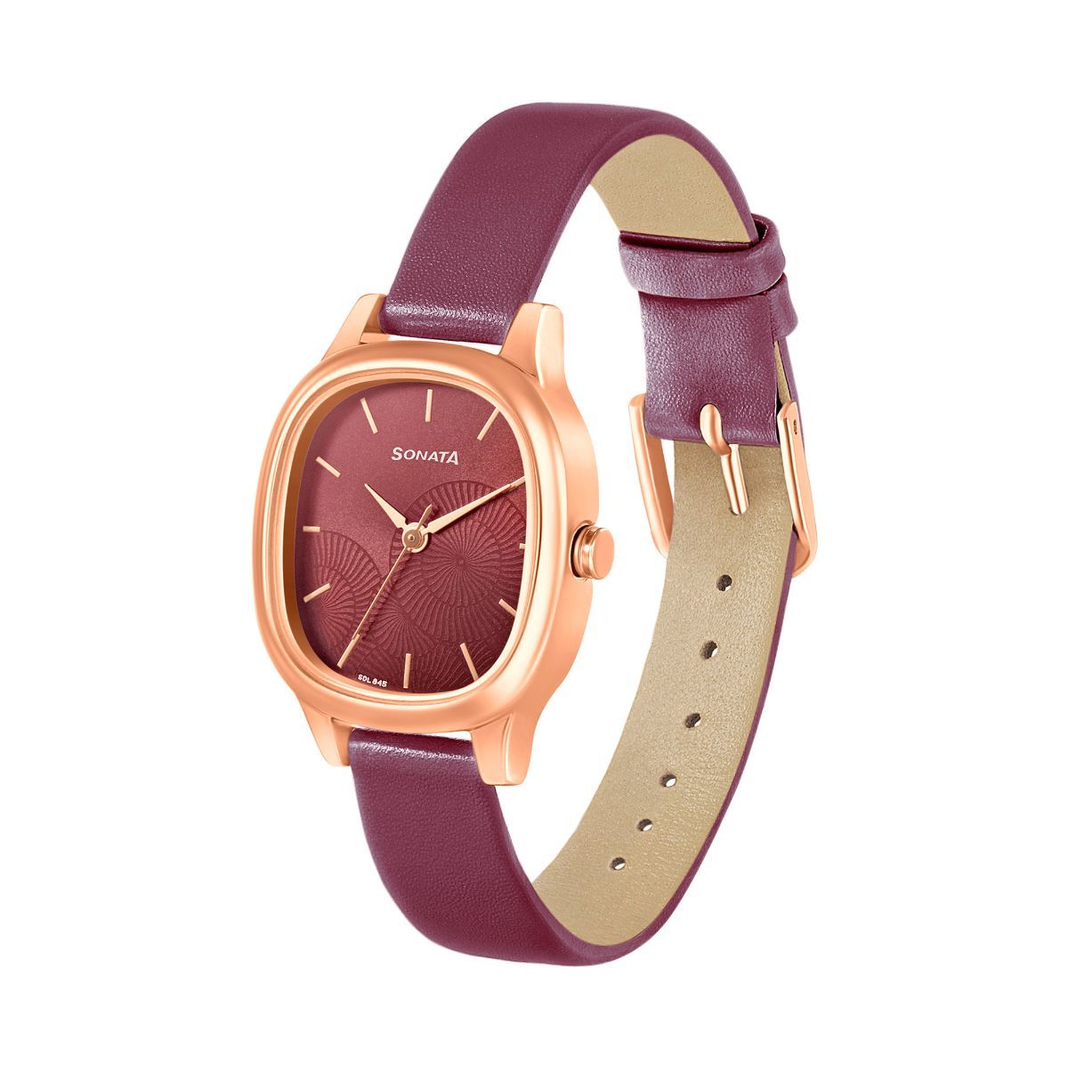 Sonata Linnea Maroon Dial Maroon Leather Strap Watch - 8173WL01 - KRISHNA WATCH COMPANY