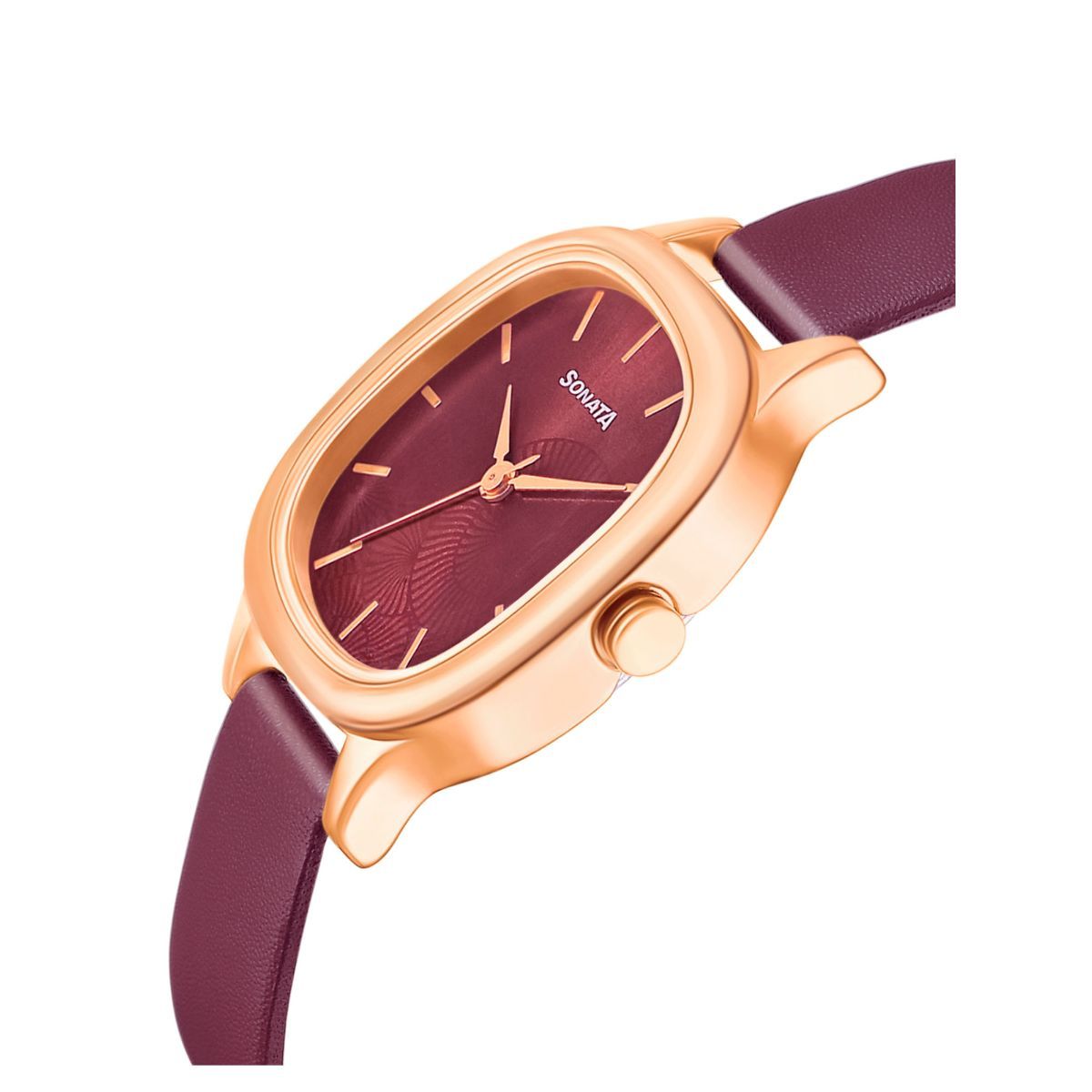 Sonata Linnea Maroon Dial Maroon Leather Strap Watch - 8173WL01 - KRISHNA WATCH COMPANY