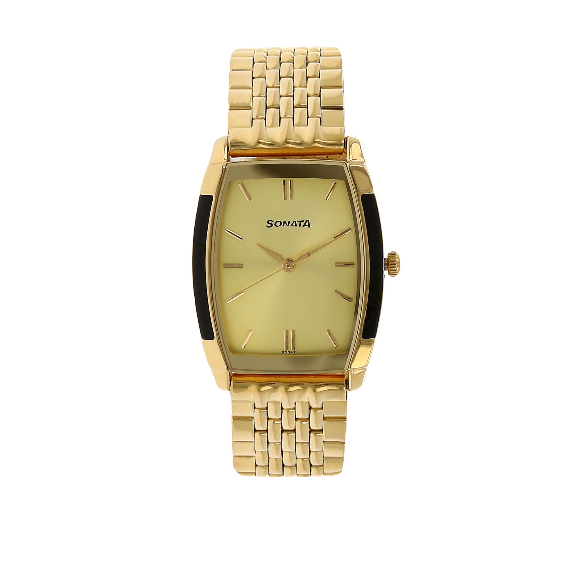 Sonata Champagne Dial Golden Stainless Steel Strap Watch 7080YM02 - KRISHNA WATCH COMPANY