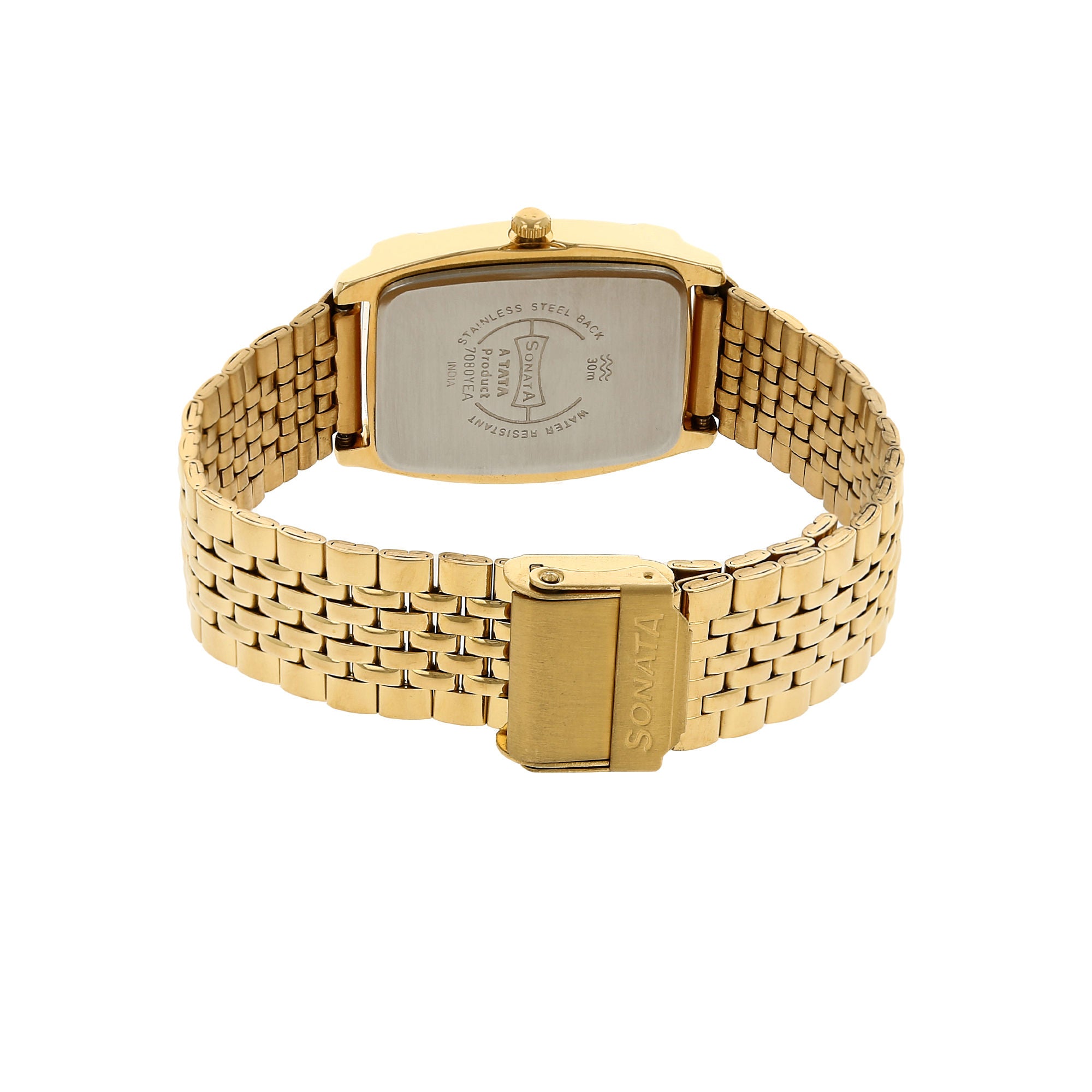 Sonata Champagne Dial Golden Stainless Steel Strap Watch 7080YM02 - KRISHNA WATCH COMPANY