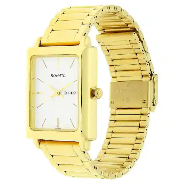 Sonata White Dial Golden Stainless Steel Strap Watch - 7078YM03 - KRISHNA WATCH COMPANY