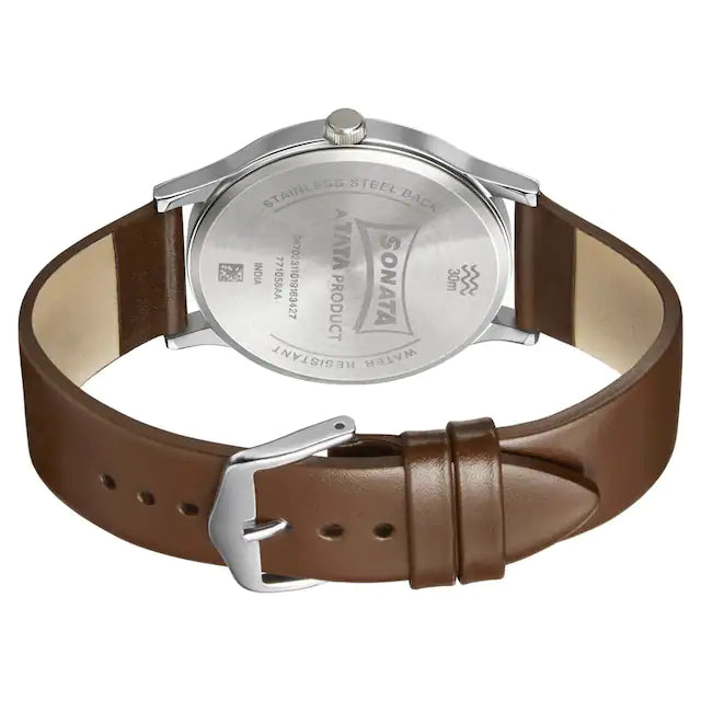 Sonata Smart Plaid In Blue Dial Leather Strap Watch - 77105SL03W - KRISHNA WATCH COMPANY