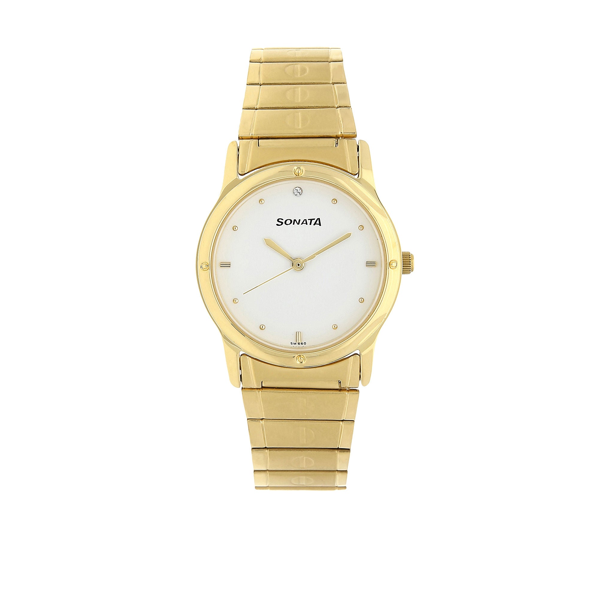 Sonata White Dial Golden Stainless Steel Strap Watch NR7023YM01 - KRISHNA WATCH COMPANY