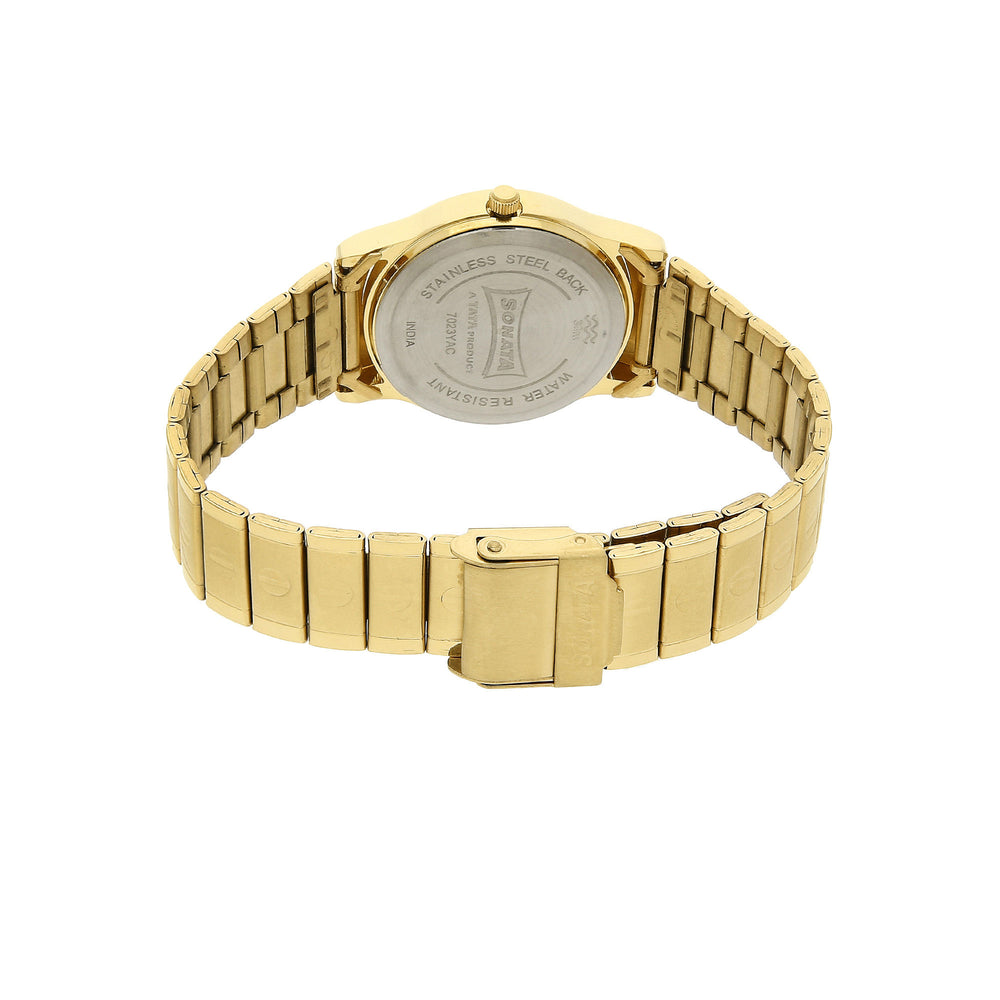 Sonata White Dial Golden Stainless Steel Strap Watch NR7023YM01 - KRISHNA WATCH COMPANY