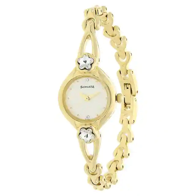 Sonata Champagne Dial Golden Metal Strap Watch - 8065YM01 - KRISHNA WATCH COMPANY