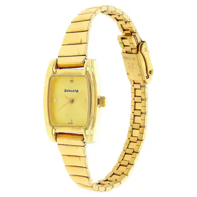 Sonata Champagne Dial Golden Stainless Steel Strap Watch NR8103YM01 - KRISHNA WATCH COMPANY