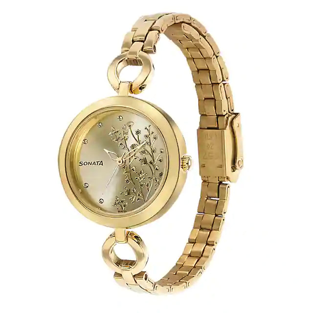Sonata Champagne Dial Stainless Steel Strap Watch NR8147YM03 - KRISHNA WATCH COMPANY