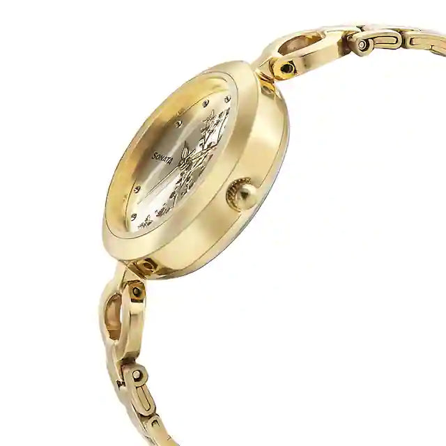 Sonata Champagne Dial Stainless Steel Strap Watch NR8147YM03 - KRISHNA WATCH COMPANY