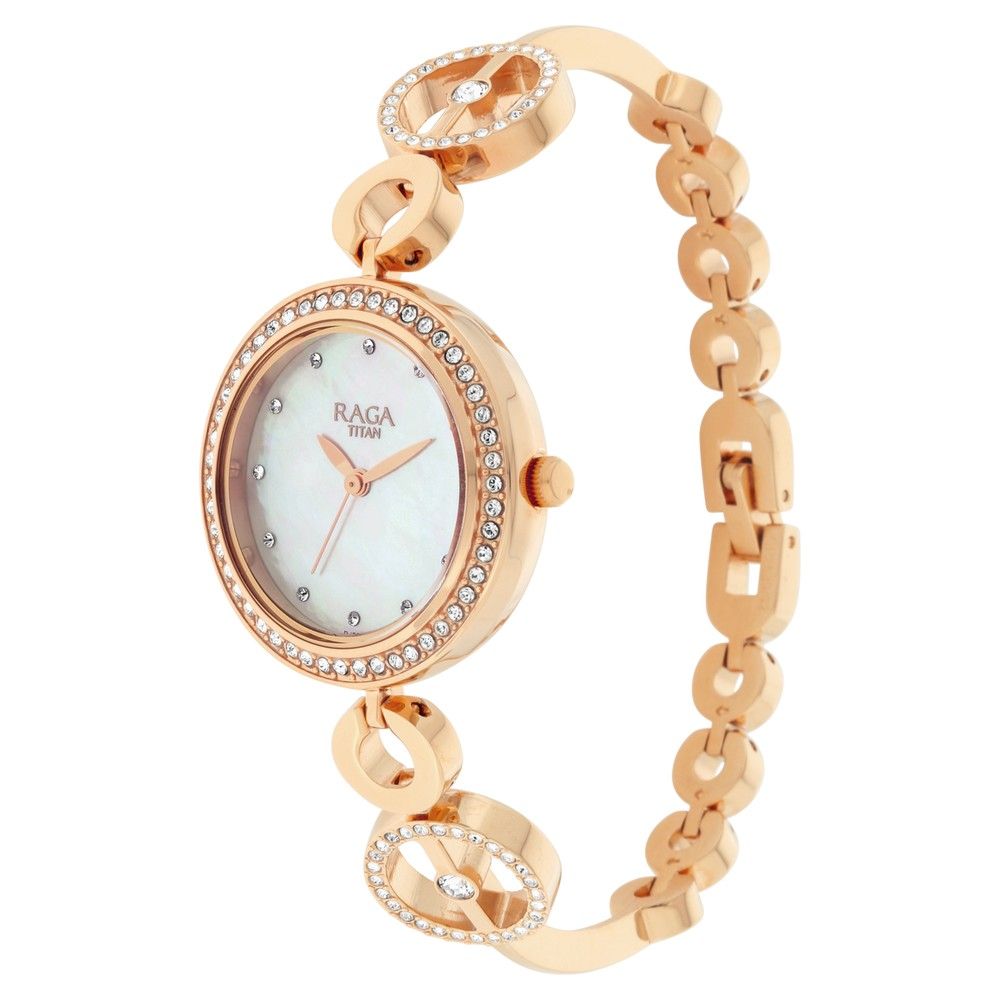TITAN Raga Mother of Pearl Dial Studded Watch 2539WM03 - KRISHNA WATCH COMPANY