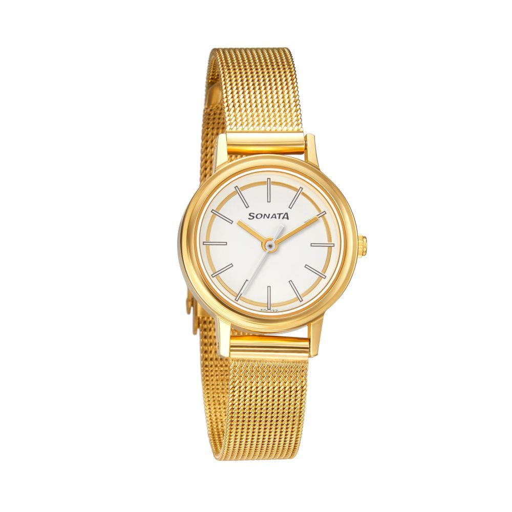 Sonata Essentials White Dial Stainless Steel Strap - 8096YM09 - KRISHNA WATCH COMPANY