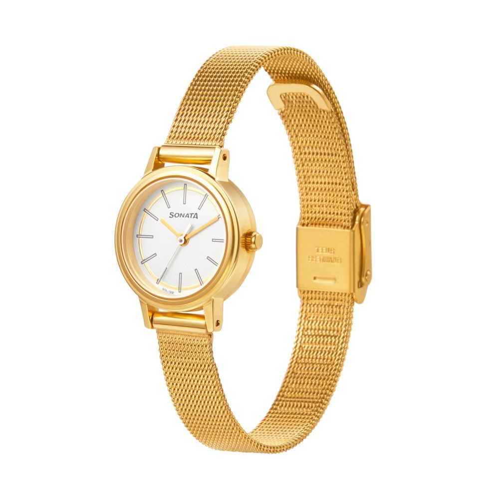 Sonata Essentials White Dial Stainless Steel Strap - 8096YM09 - KRISHNA WATCH COMPANY