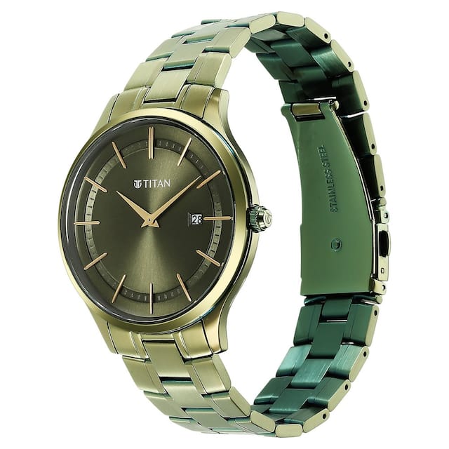 Titan Classique Slimline Green Dial Watch - 90142QM03 - KRISHNA WATCH COMPANY