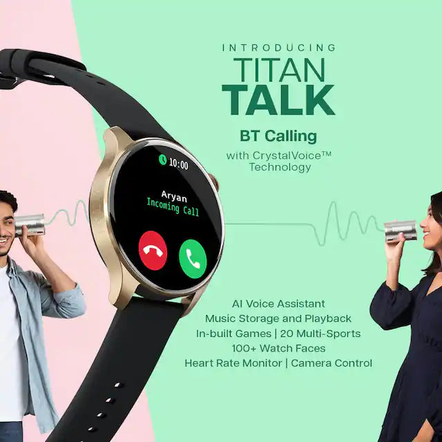 Titan Talk- Touch Screen Watch with Black Strap, BT Calling, AI- Voice Assistant, and Amoled Display 90156AP01 - KRISHNA WATCH COMPANY