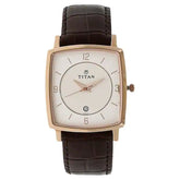 TITAN White Dial Brown Leather Strap Watch 9159WL01