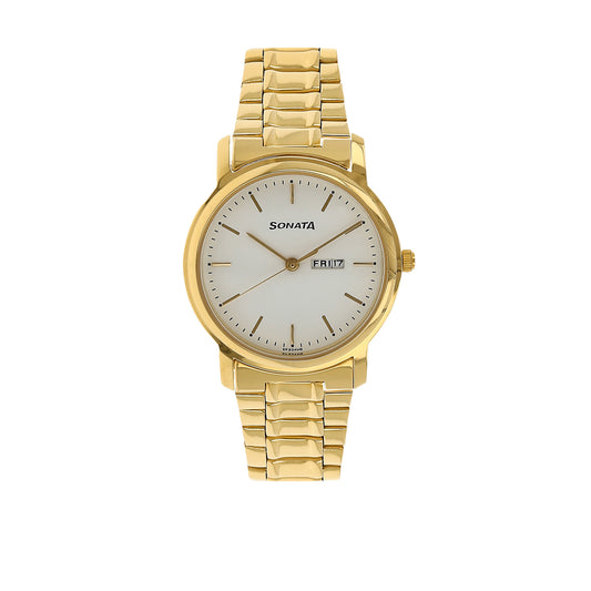 White Dial Golden Stainless Steel Strap Watch NP1013YM09