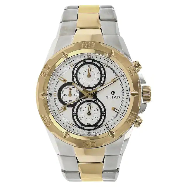 Titan White Dial Multic oloured Metal Strap Watch - 9308BM01 - KRISHNA WATCH COMPANY