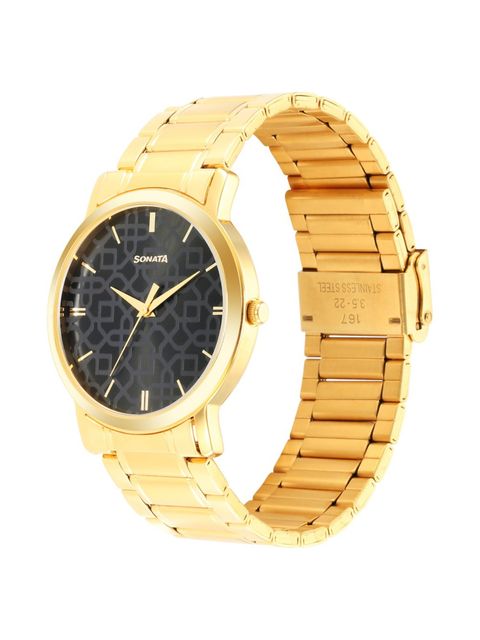 Sonata Utsav Black Dial Stainless Steel Strap Watch - 99701YM04 - KRISHNA WATCH COMPANY