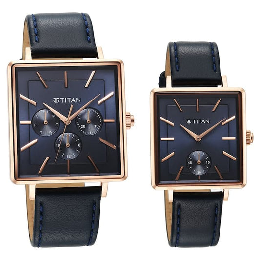 Titan Bandhan Black Dial Leather Strap Watch for Couple 9400594205WL01