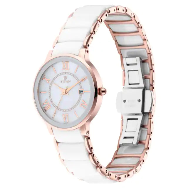 TITAN Mother of Pearl Dial Rose Gold Steel & Ceramic Strap Watch - 95016WD02 - KRISHNA WATCH COMPANY