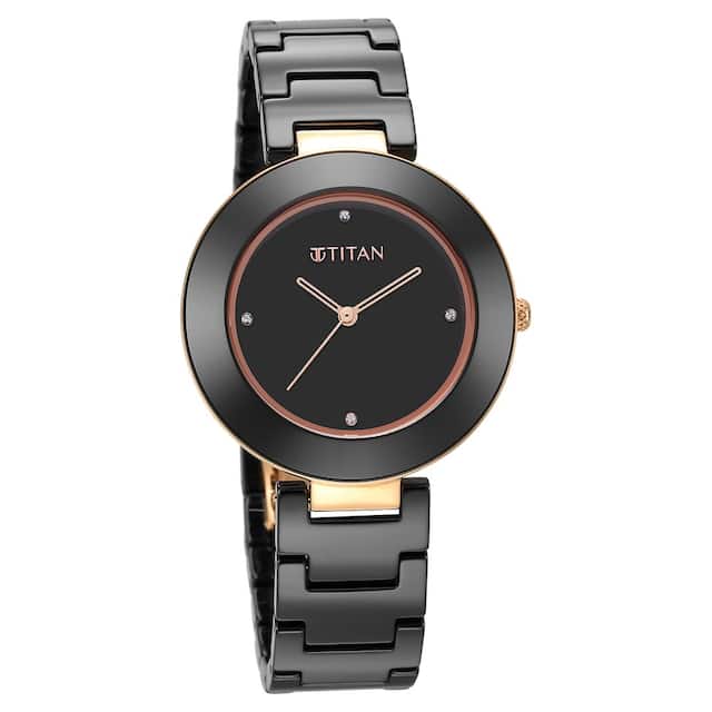 Titan Purple Ceramics Black Dial Watch for Women - 95189KC02 - KRISHNA WATCH COMPANY