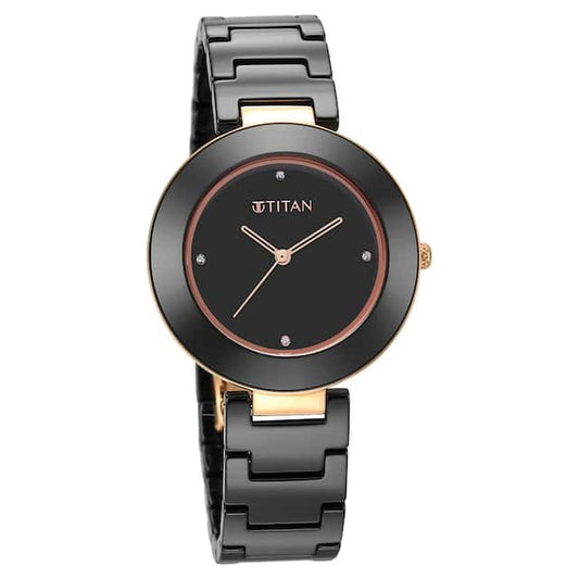 Titan Purple Ceramics Black Dial Ceramic Strap Watch for Women 95189KC02