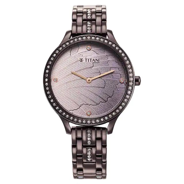 Titan Glitz Purple Dial Stainless Steel Strap Watch for Women 95209QM01 - KRISHNA WATCH COMPANY