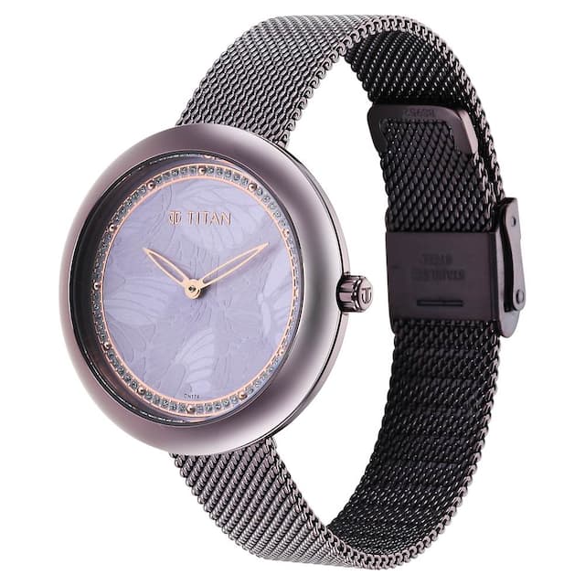 TITAN Glitz Purple Dial Stainless Steel Strap Watch for Women 95210QM01 - KRISHNA WATCH COMPANY