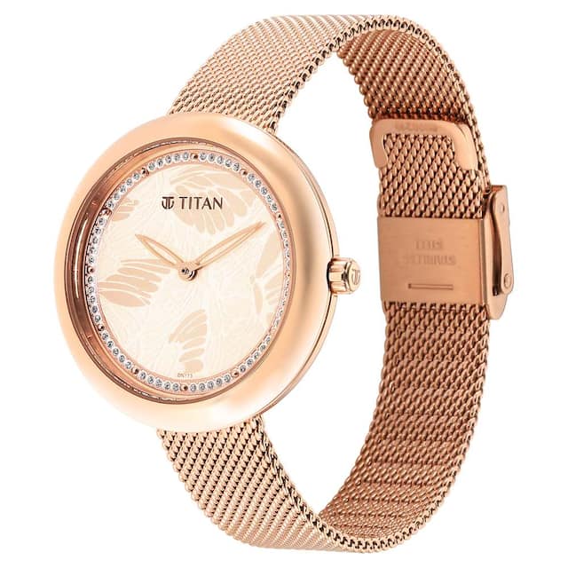 TITAN Glitz Rose Gold Dial Stainless Steel Strap Watch for Women 95210WM01 - KRISHNA WATCH COMPANY