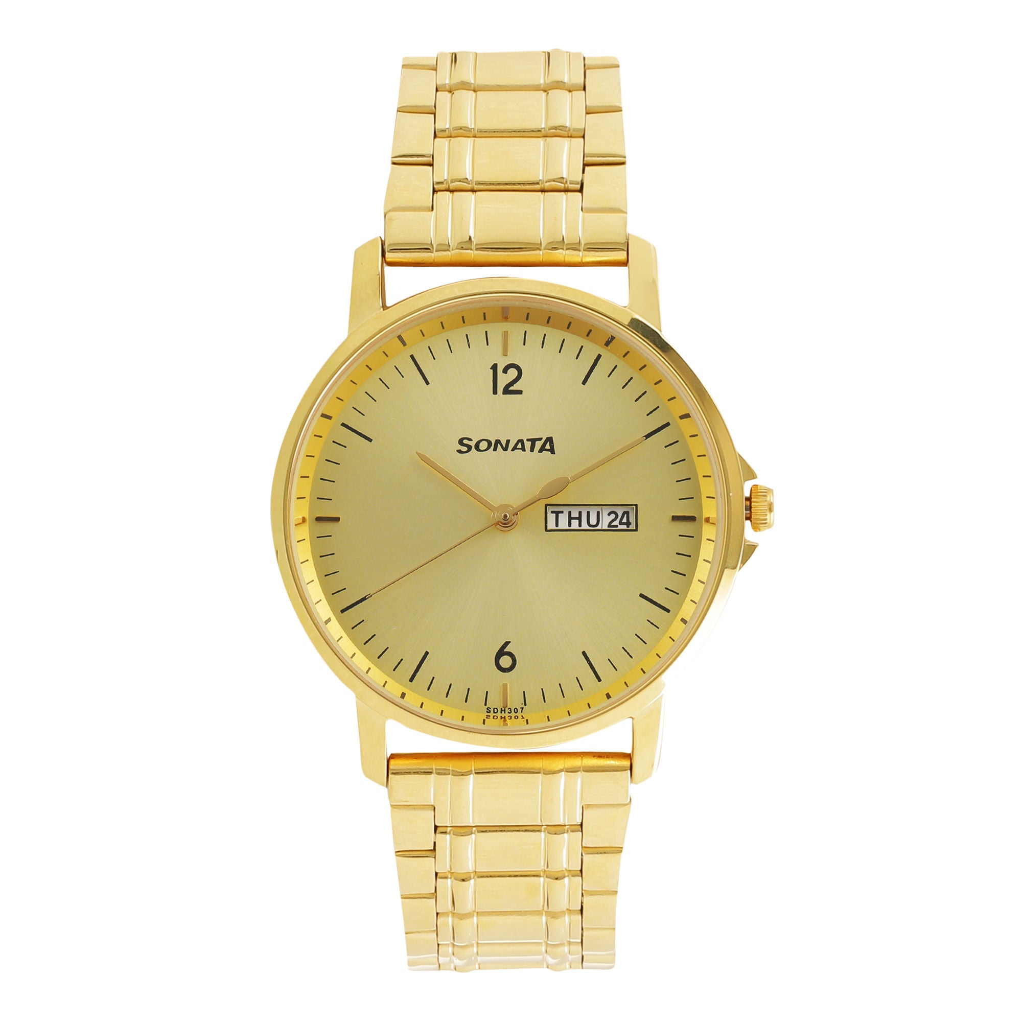 Sonata Essentials Champagne Dial Stainless Steel Strap - 77083YM03 - KRISHNA WATCH COMPANY