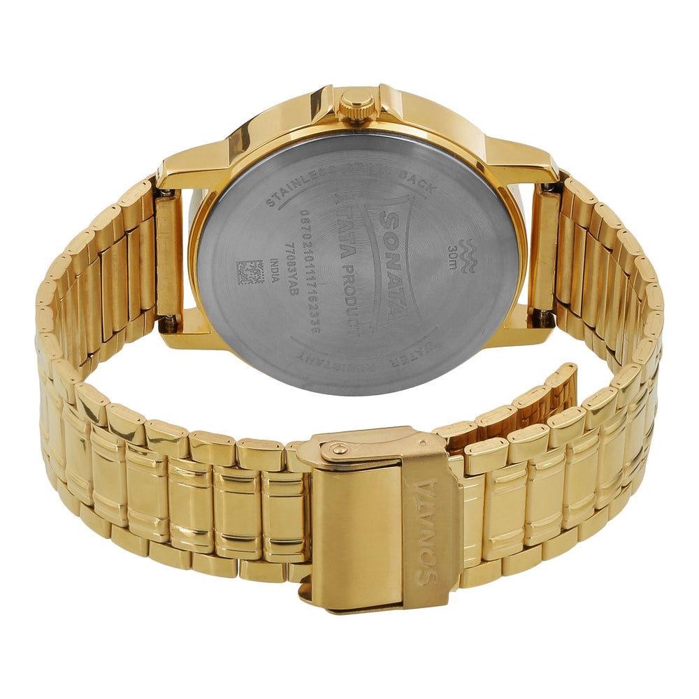Sonata Essentials Champagne Dial Stainless Steel Strap - 77083YM03 - KRISHNA WATCH COMPANY
