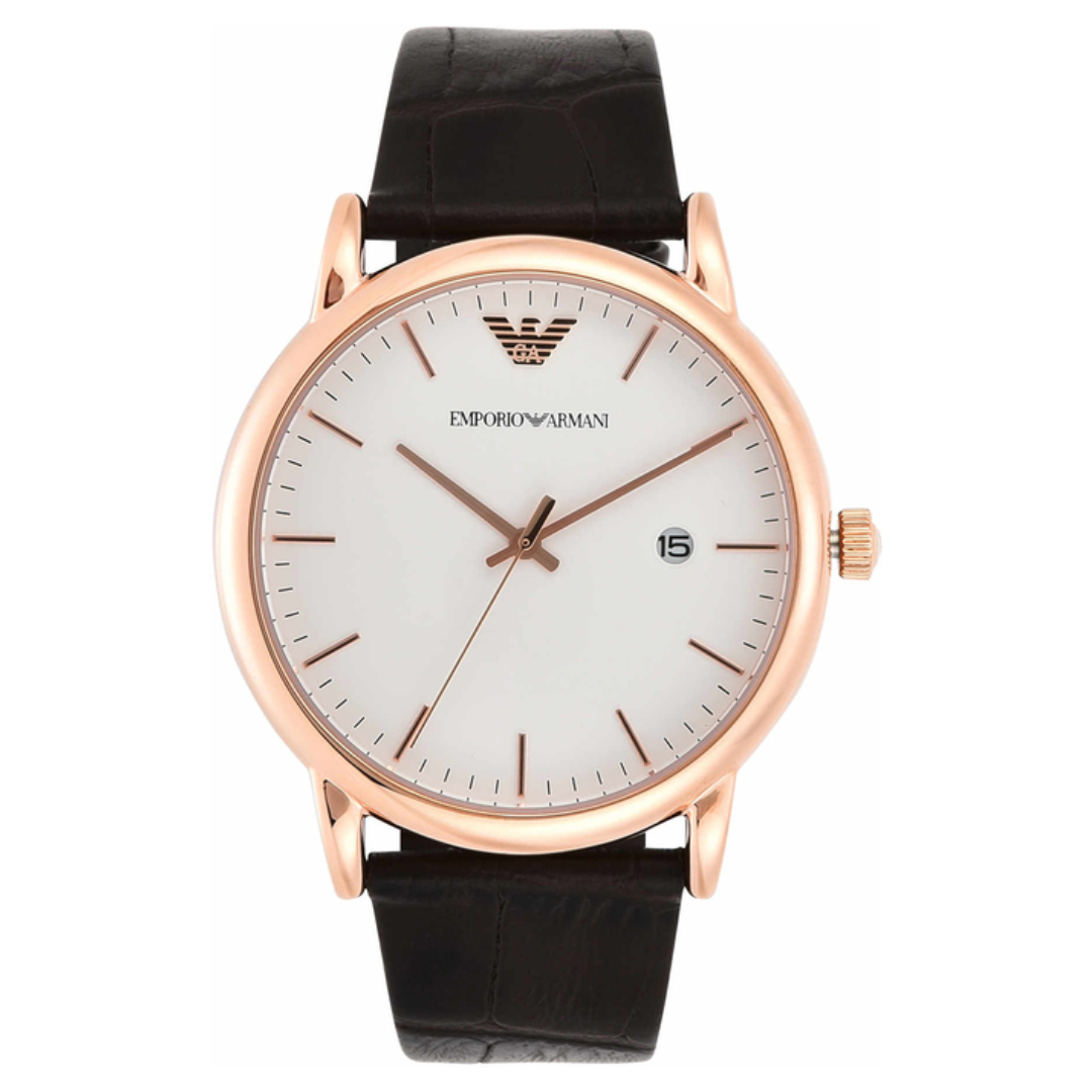 Emporio Armani Three-Hand Date Brown Leather Watch - AR2502 - KRISHNA WATCH COMPANY