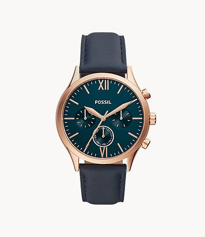 Fenmore Midsize Multifunction Navy Leather Watch BQ2412 - KRISHNA WATCH COMPANY