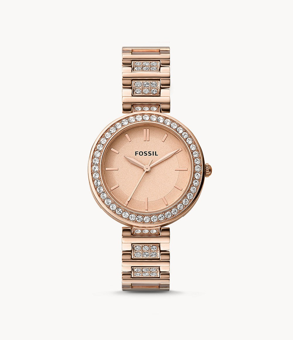 FOSSIL Karli Three-Hand Rose Gold-Tone Stainless Steel Watch BQ3181 - KRISHNA WATCH COMPANY