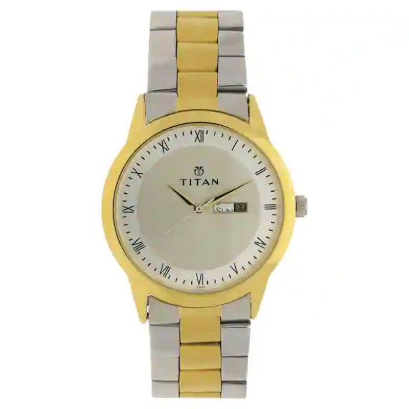 Titan Champagne Dial Two Toned Stainless Steel Strap Watch NP1584BM02 - KRISHNA WATCH COMPANY