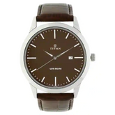 Titan Brown Dial Brown Leather Strap Watch - 1584SL04