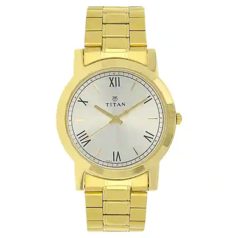 Titan Silver Dial Golden Stainless Steel Strap Watch NP1644YM01 - KRISHNA WATCH COMPANY