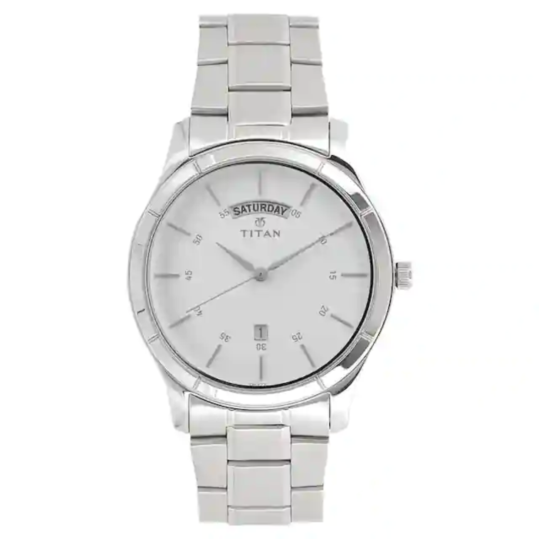 Titan Workwear Watch with White Dial & Stainless Steel Strap 1767SM01 - KRISHNA WATCH COMPANY