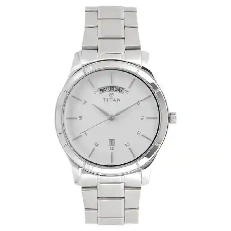 Titan Workwear Watch with White Dial & Stainless Steel Strap 1767SM01 - KRISHNA WATCH COMPANY
