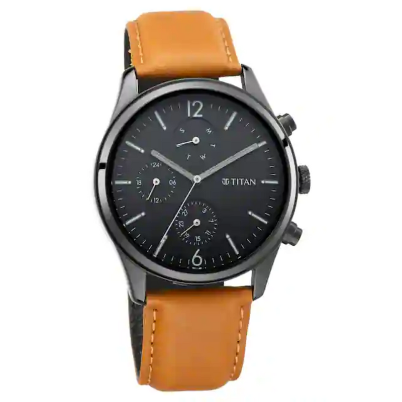 Titan Workwear Watch with Black Dial & Leather Strap NP1805NL02 - KRISHNA WATCH COMPANY