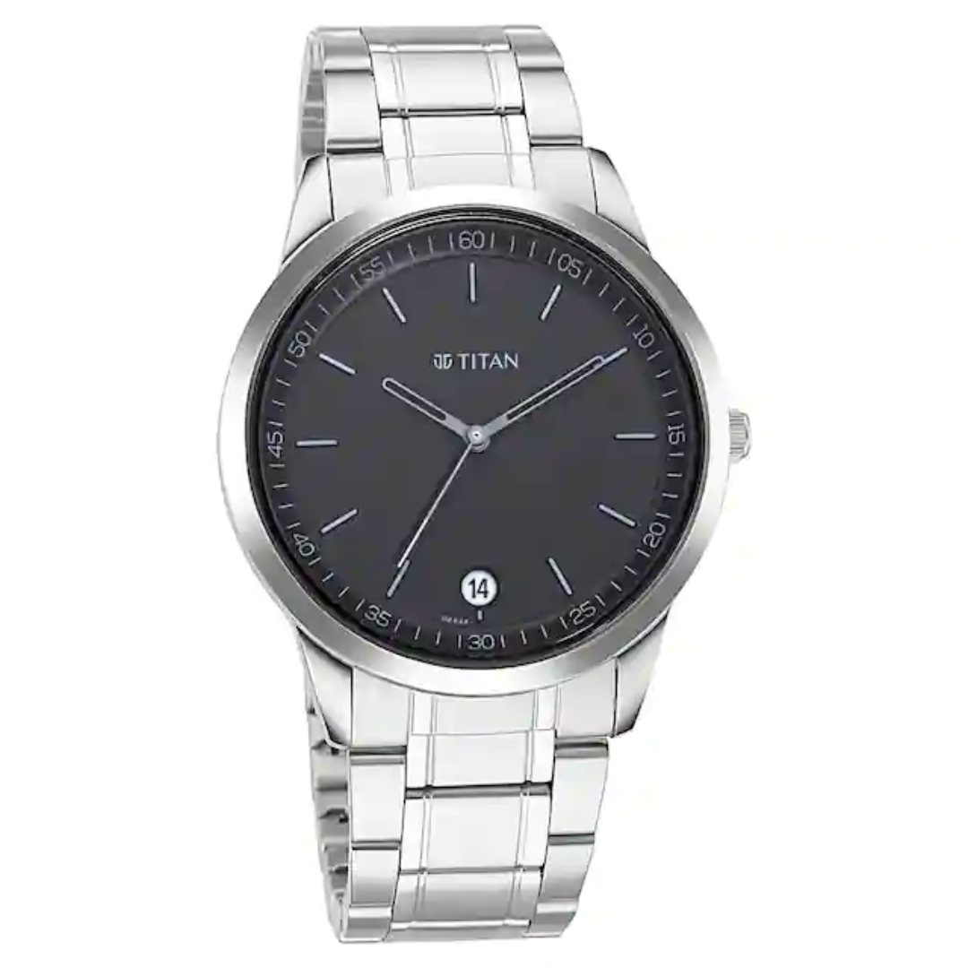 Titan Workwear Watch with Black Dial & Metal Strap - 1806SM02 - KRISHNA WATCH COMPANY